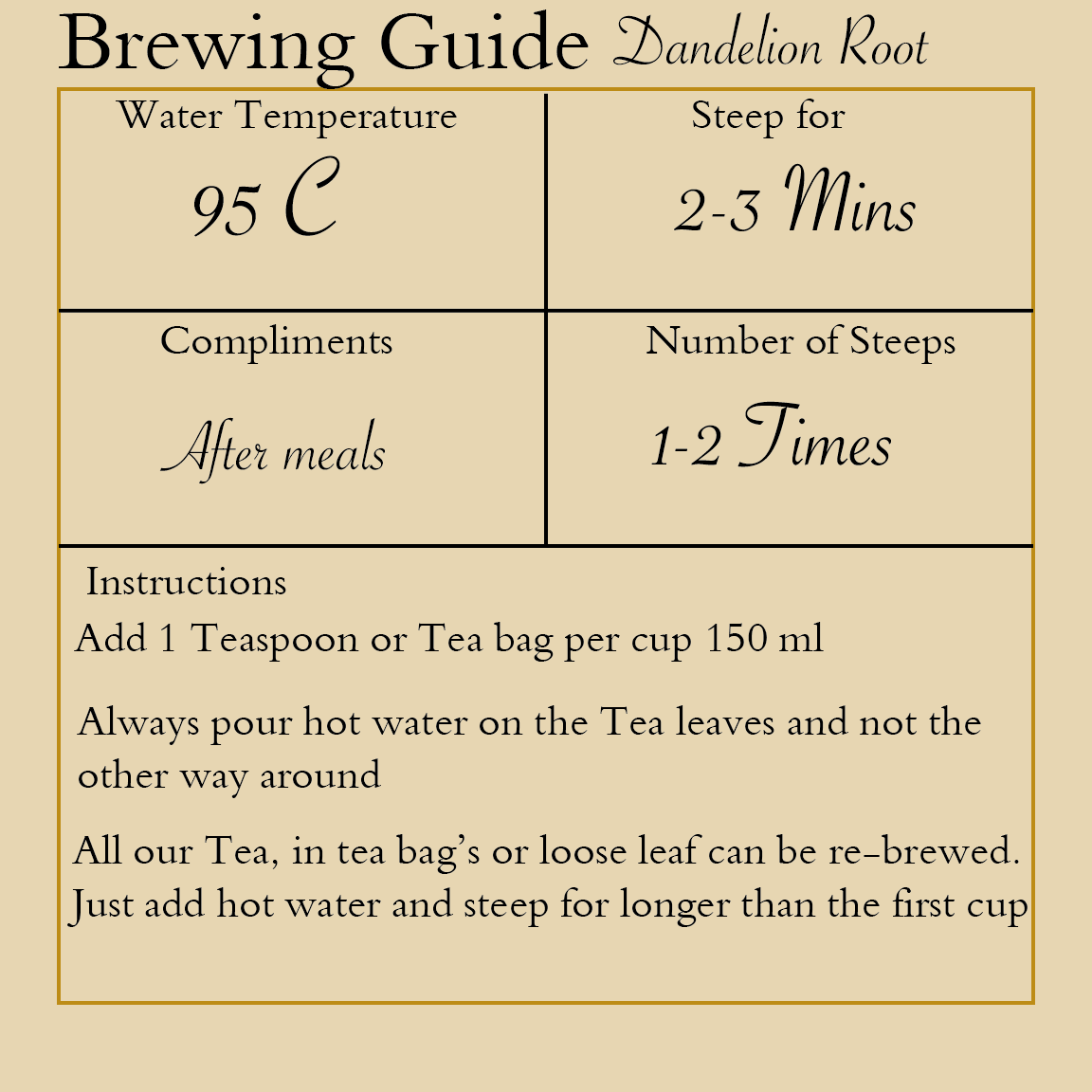 Dandelion Root Tea | Caffeine-Free | 50g loose leaf Tea