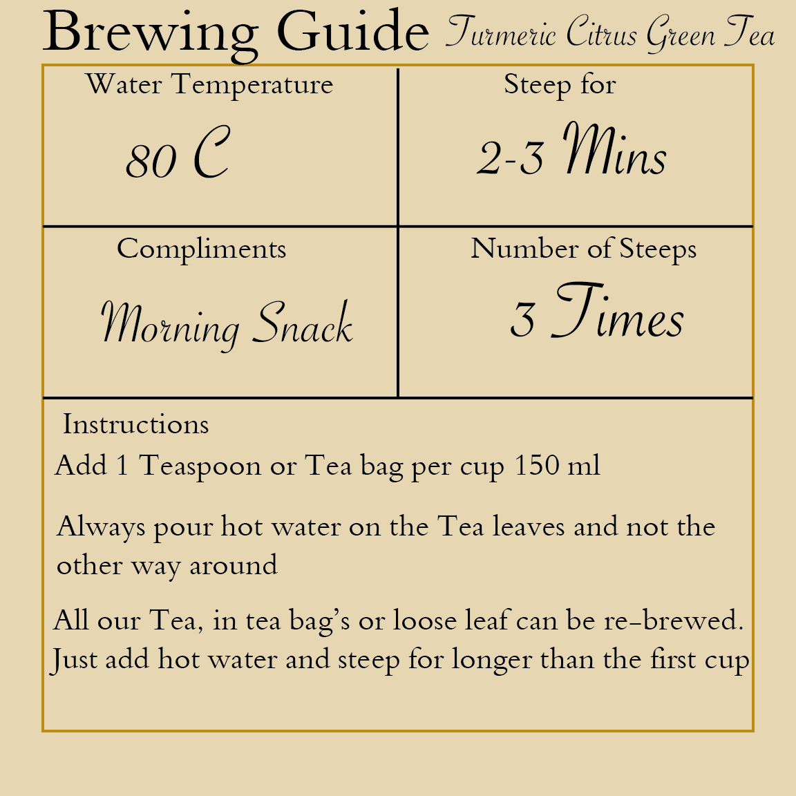 Turmeric Citrus Green Tea | 50g loose leaf Tea